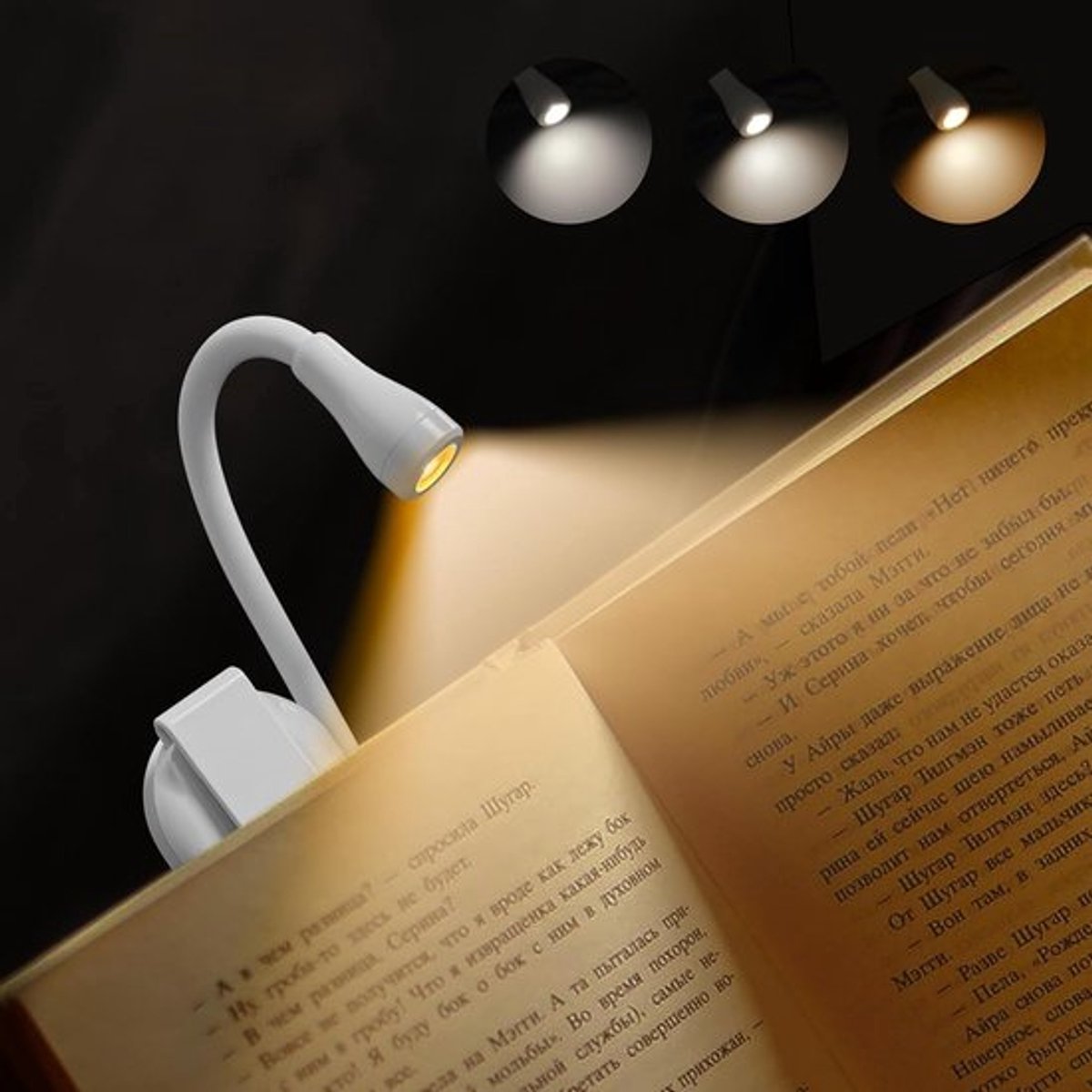 Oplaadbaar leeslampje, clip-on leeslampje voor in bed, oogvriendelijk | 3 kleuren | geheugen voor helderheid, geschikt voor boekenliefhebbers (wit)