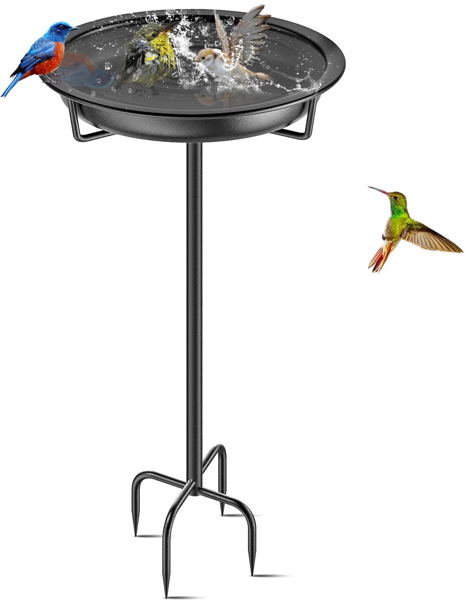 SnelShoppen - Metalen Vogelbad 90 cm Hoog - Vintage Tuinstijl - Multifunctioneel Vogelvoeder- en Vogelbad - Zwart - Stevig en Decoratief voor Tuin en