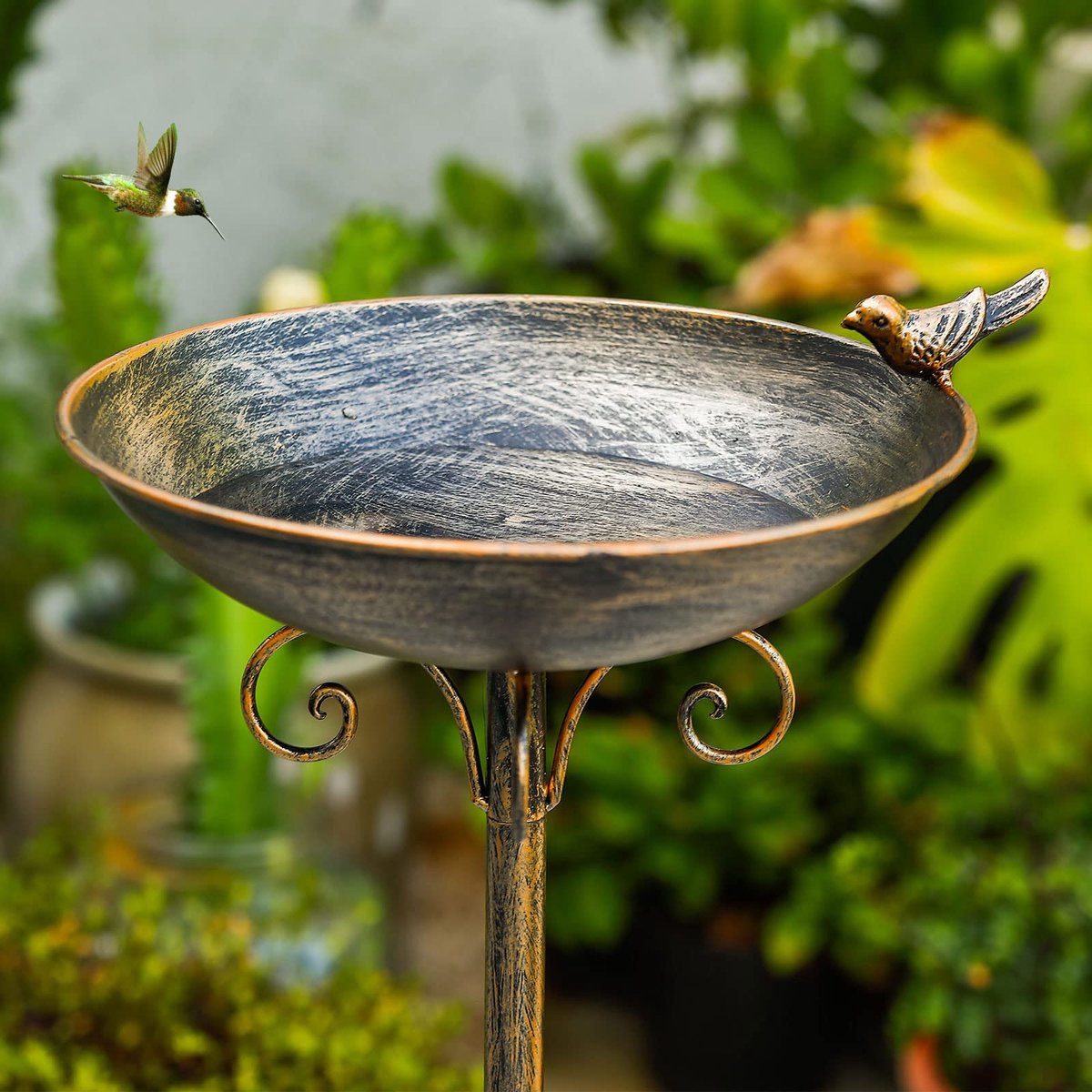 SnelShoppen - Gietijzeren Vogelbad met Voetstuk 11,4" L x 27,6" H - Vintage Metalen Vogelvoeder of Drinker voor Tuin en Buiten - Decoratie voor Huis e