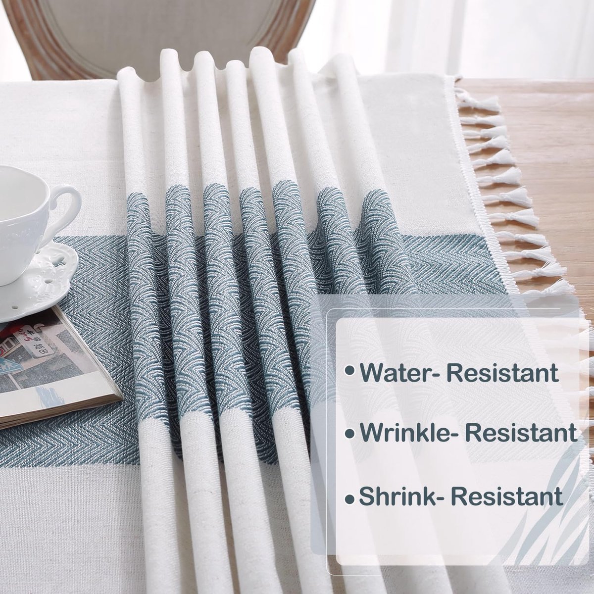 SnelShoppen - Tafelkleed voor Eettafel, Rustiek Landhuisstijl, Keuken Tafelkleed, Katoen Linnen Stof, Kleine Rechthoekige Tafelkleed, Beige Blauw Stre