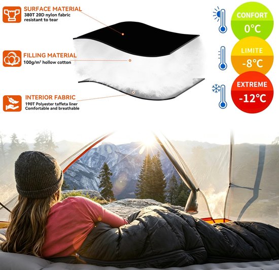 SnelShoppen - Schlafsack 4 Seizoenen, Ultraleichte Mumienslaapzak voor Volwassenen, Winter en Zomer, Waterdicht, Ideaal voor Camping, Reizen en Binnen van Snelshoppen — afbeelding 5
