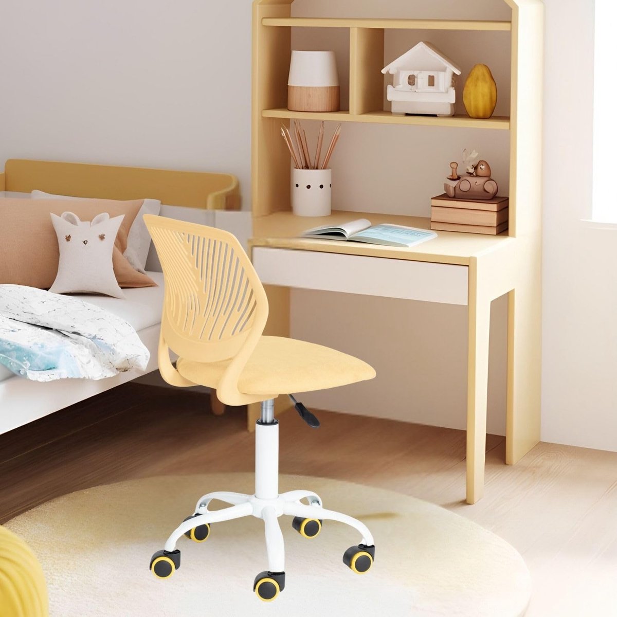 SnelShoppen - Ergonomische Kinderstoel in Hoogte Verstelbaar, Kleurrijk Bureau Stoel met Rugleuning en Armleuningen, 5 Wielen, Voor Kinderen van 3 tot