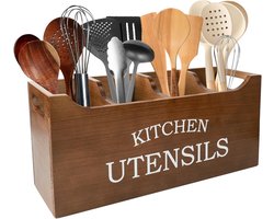 Karisky Utensil Holder for Kitchen Counter, Wood Extra Large 4 Compartments Kitchen Utensil Holder with Drainage - ShopVlot