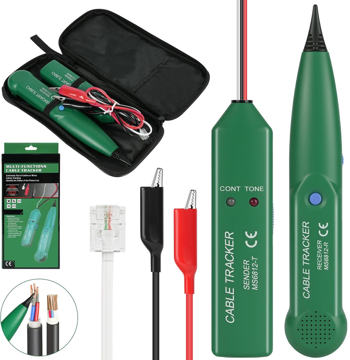 SnelShoppen - Flintronic Kabeltester, Kabelplotter, MS6812 Elektrische Kabeldetector, Professionele Kabeltracker voor Netwerkkabels en Telefoonlijnen,