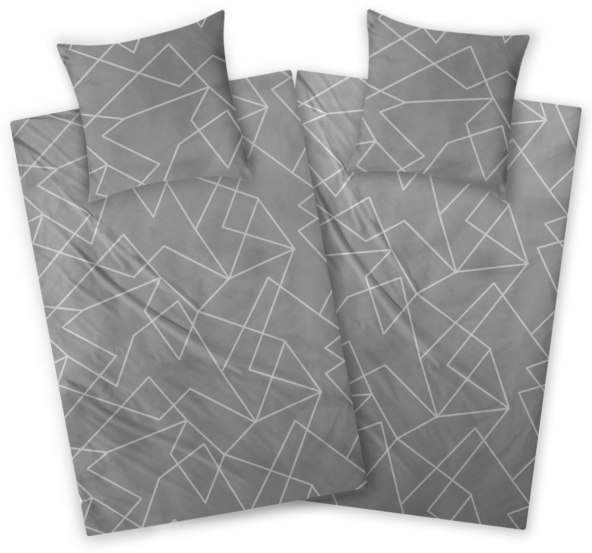 SnelShoppen - Flanellen dekbed overtrek 135 x 200 cm grijs met geometrisch patroon en strepen, warm en zacht voor jongeren en volwassenen