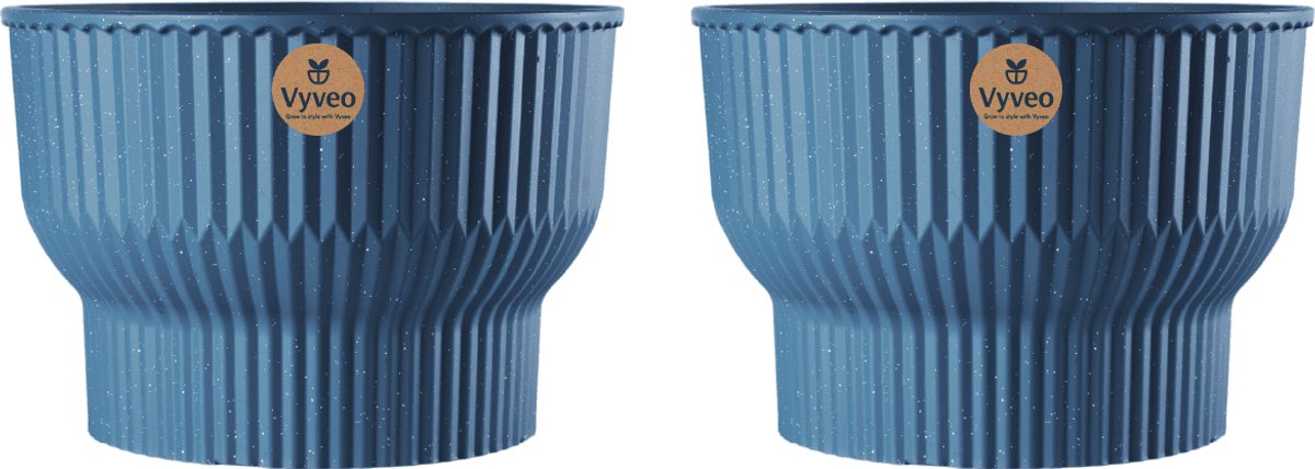 Vyveo - Bloempot Norma - Set van 2 - 35x24 - Blauw - Bloempot voor binnen en buiten - Lichtgewicht - Breukbestendig - Vorstbestendig - UV-bestendig