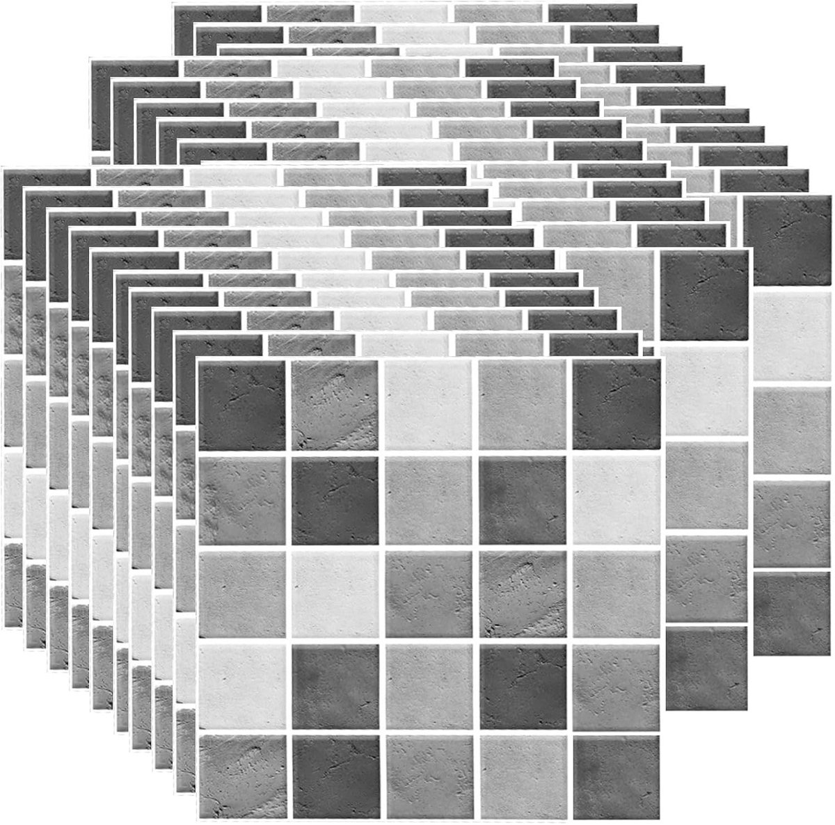 30 Stuks Zelfklevende Mozaïektegels 10x10cm voor Badkamer en Keuken - Grijze Vinyl Stickers voor Muurdecoratie en Renovatie