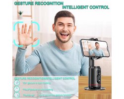 SnelShoppen – Auto Face Tracking Statief 360° Draaibaar Telefoonstandaard voor Vlogs, Live Streaming en TikTok met Gebarenbesturing, Selfie Licht & Af