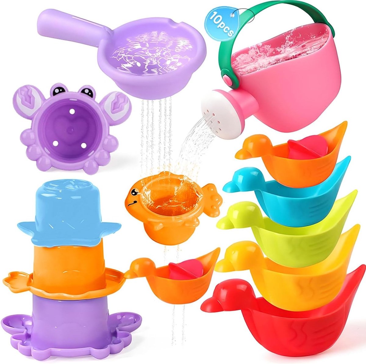 10-delige Bad Speelgoed Set voor Baby's en Peuters, Water Speelgoed, Badplezier voor Kinderen