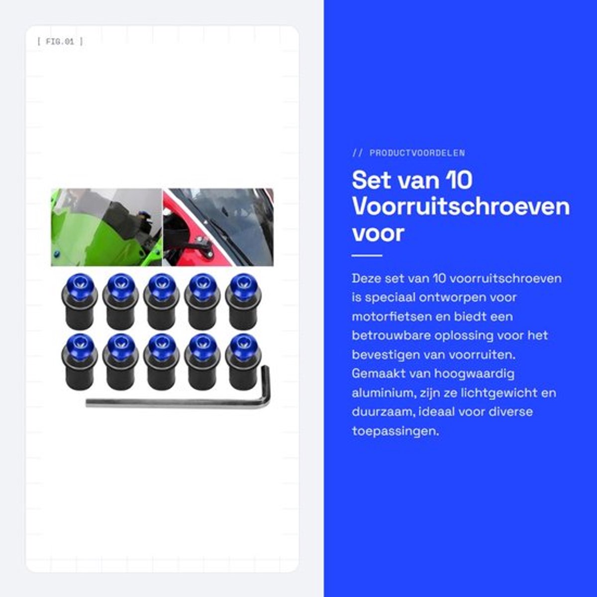 Voorruitschroeven 10 stuks - Aluminium - Multifunctionele Schroevenset - Motorfiets Accessoires - Kleur: Blauw/Zwart/Rood/Groen/Zilver - Eenvoudige Installatie - Motorfiets Schroeven