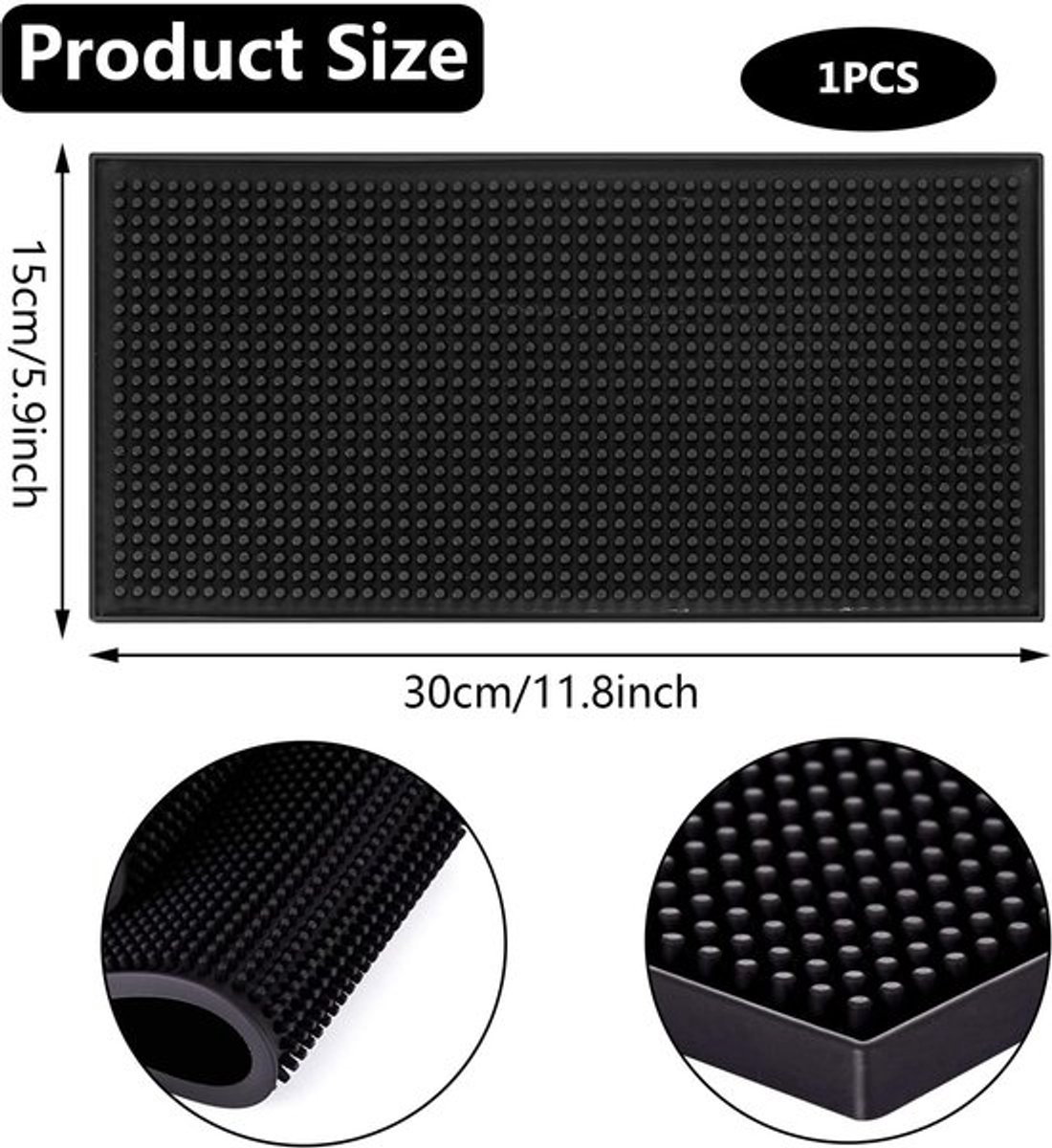 Barmatte rubber - Antislip - Waterdicht - Afdruipmat - Keuken/bar - 30 cm x 15 cm - Snel drogend
