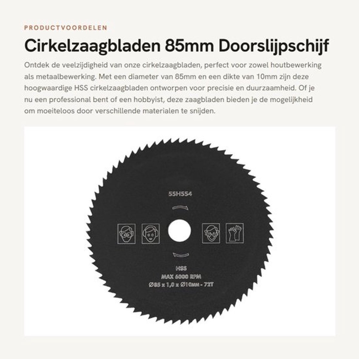Cirkelzaagblad 85mm - 72T HSS - Doorslijpschijf - Houtbewerking - Snijden - Metaal - Zaagblad