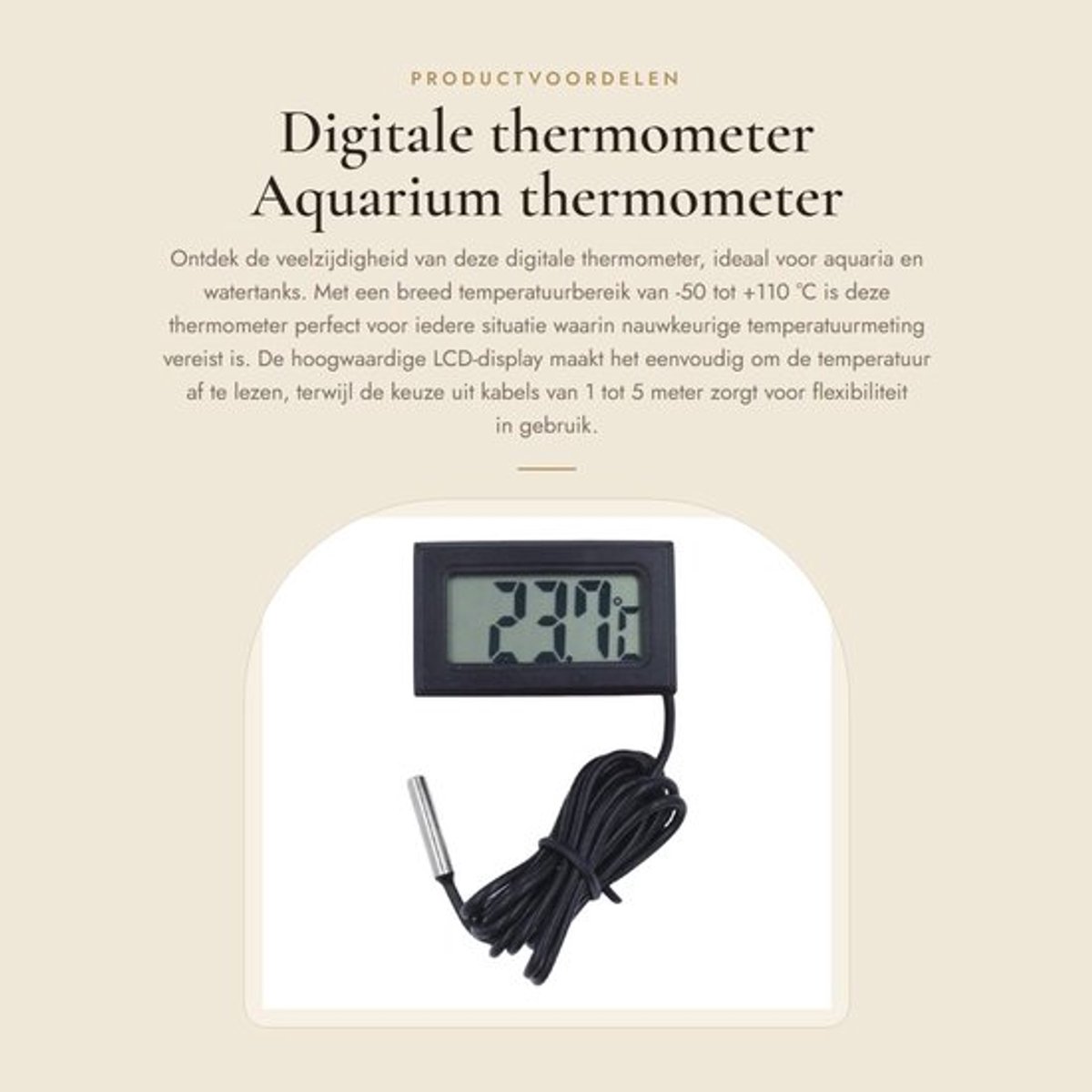 Digitale thermometer - Aquarium thermometer - Temperatuursensor met LCD-display - Zwart - Temperatuurbereik - Geschikt voor watertank - 1...