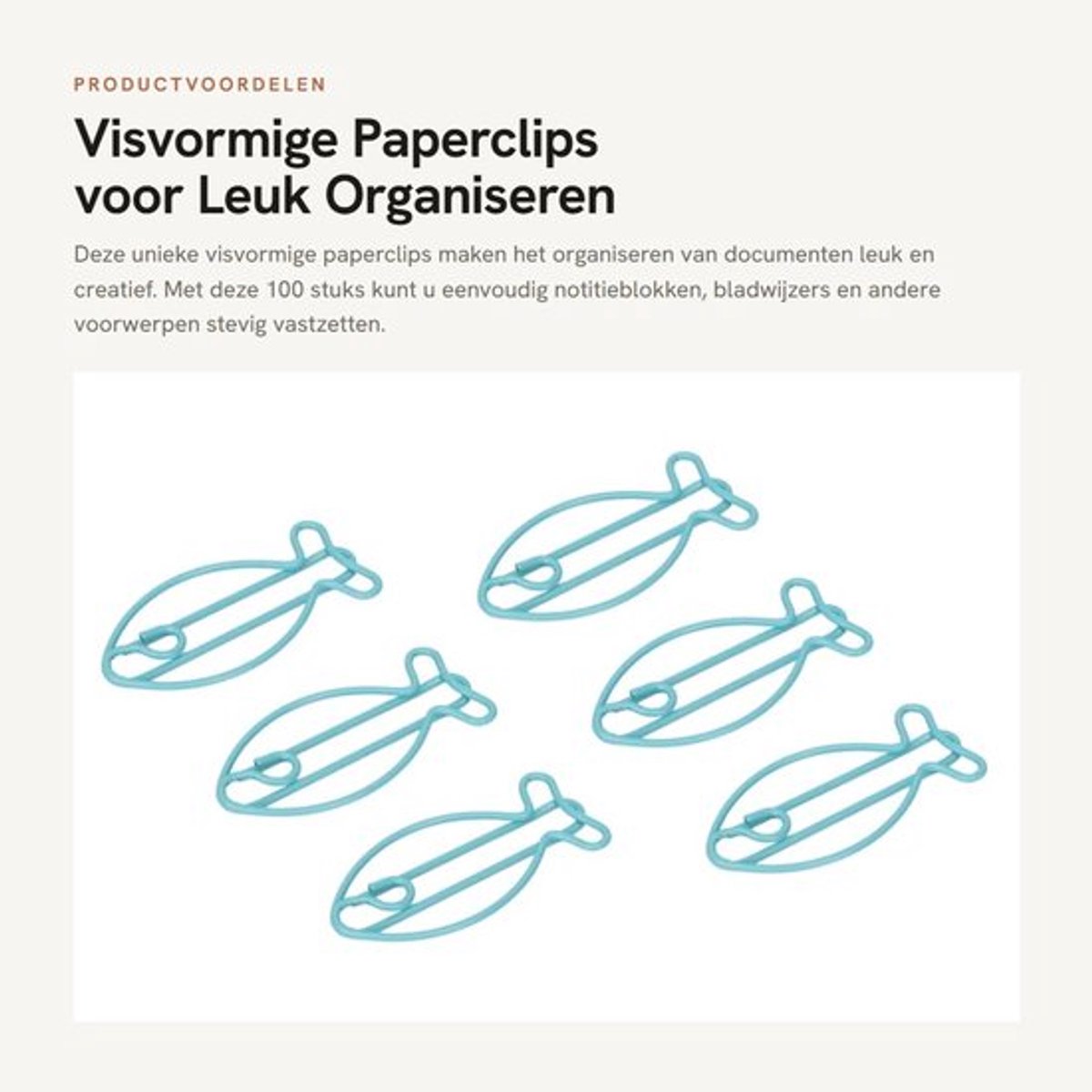 Papierclip Visvorm - 100 Stuks - Leuk Kantoor Organiseren - Draagbaar - Antislip - Schattig Ontwerp - Paperclips