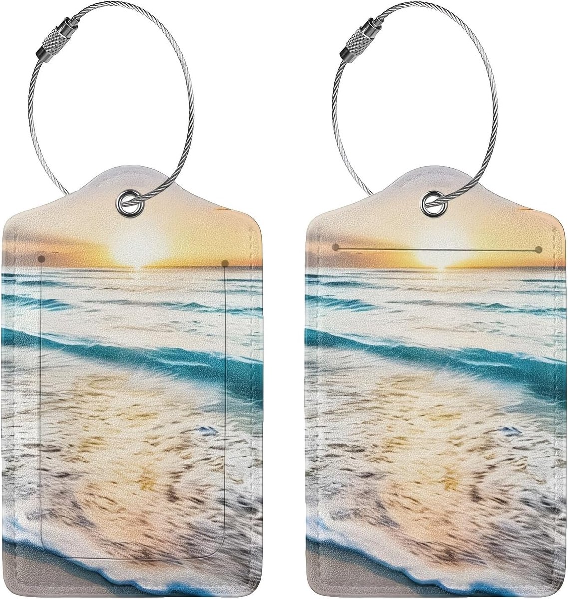 SnelShoppen - Sunset Beach Patroon 2-Pack PU Leren Bagagelabels voor Koffer, Inclusief Privacy Flap, Perfect voor Vrouwen en Mannen, Handbagage, Schoo