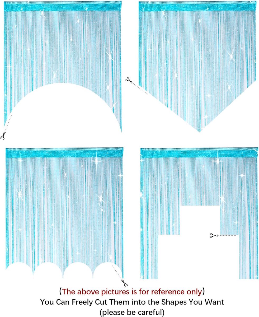 HYSENM 2 stuks draadgordijngordijngordijn 100 x 200cm effen kleur glitter leuk voor bruiloft, Blauw - ShopVlot