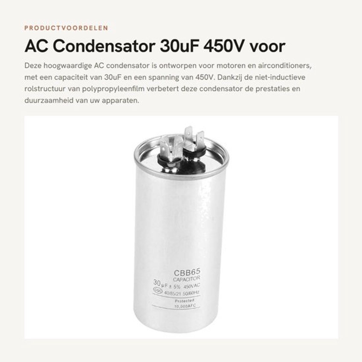 AC Condensator 30uF 450V voor Motoren en Airconditioners