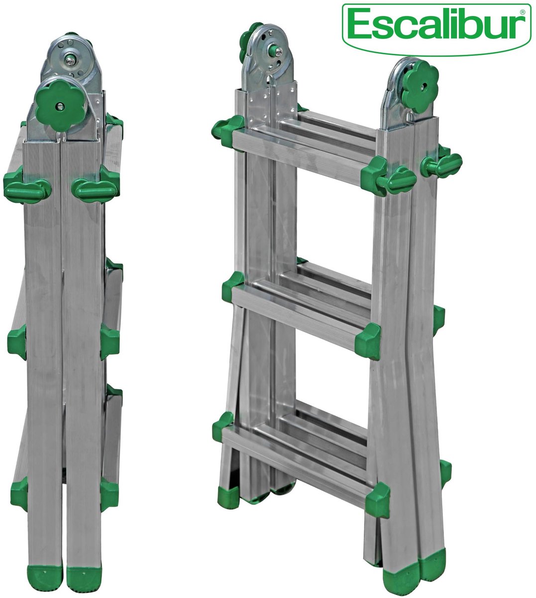 SnelShoppen - ESCALIBUR AK TELE Telescopische Ladder Aluminium met Veiligheidsplaat, Uitschuifbaar, Draagbaar, 3+3 Treden, Draagkracht 150 kg voor Thu