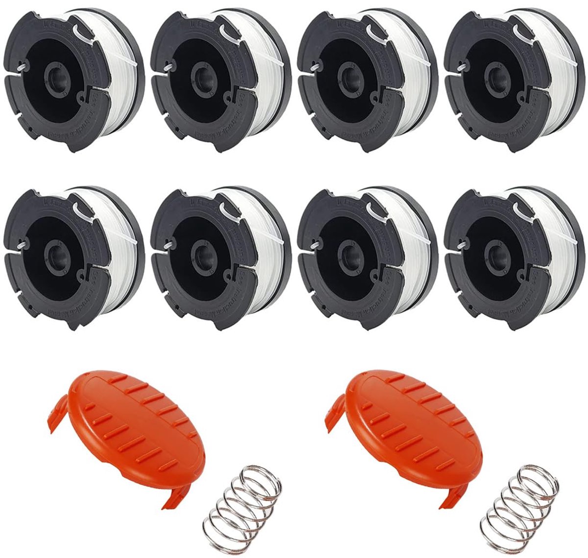 SnelShoppen - 8 Draadrollen voor Grasmaaiers, Inclusief 2 Afdekkappen en 2 Veren, Geschikt voor Diverse Modellen, Tuinaccessoires - Hoogwaardige Kwali