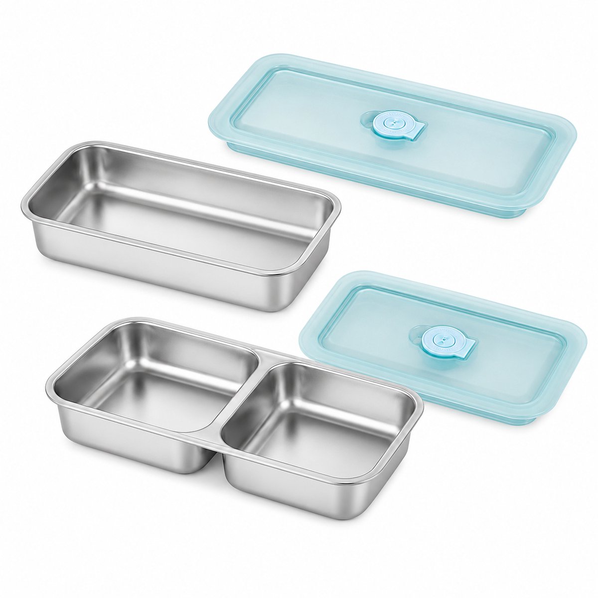 VHV - RVS Lunchbox 2 Stuks - Lekvrije Bento Box met Transparant Deksel - Voor Meal Prep, Werk en School - Blauw