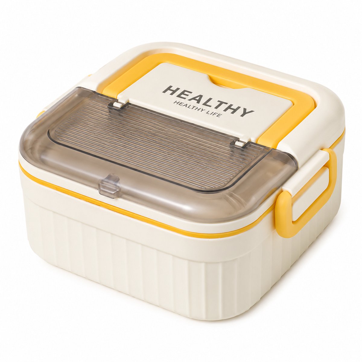 VHV - RVS Lunchbox met Uitneembare Binnenbak - Verdeelde Bento Box met Lekvrij Deksel - Voor Werk en School - Geel