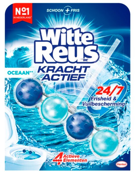 Witte Reus Kracht Actief Boost Oceaan toiletblokken, nummer 1 in Nederland, met 4 actieve elementen.