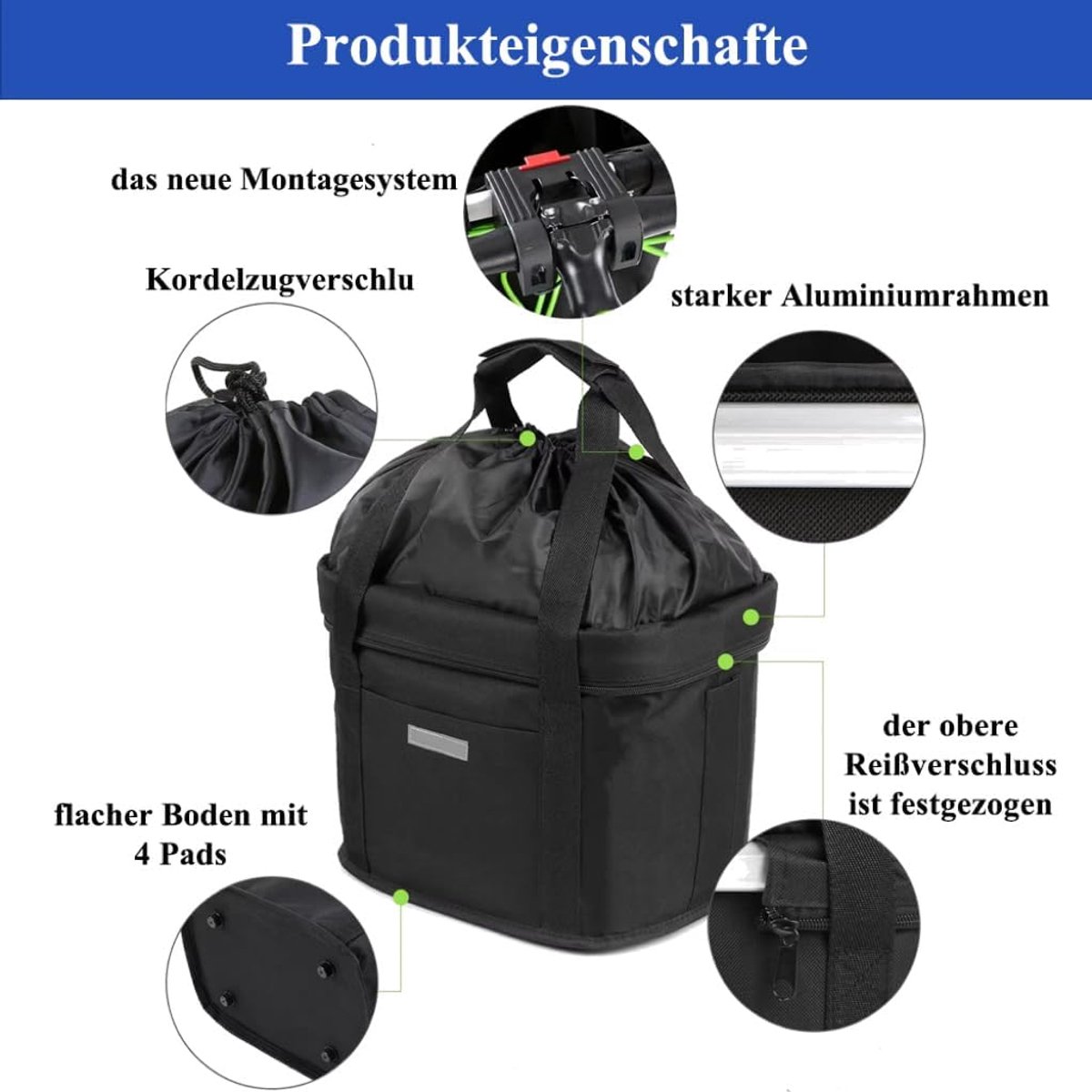 Fietsmand Voor - Stuurmand Afneembaar - Winkelen Vervoeren - Snelsluitsysteem 15 Sec - 34x25x24 cm - Zwart