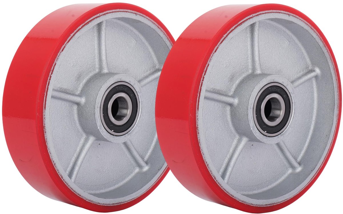 SnelShoppen - 2 stuks hefwagenwielen polyurethaan 180 x 50 mm, 20 mm as met kogellagers, reservewielen voor hefwagen, palletwielen, maximale belasting