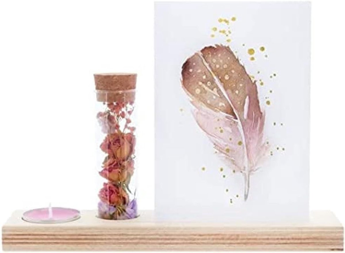 SnelShoppen - Bloemige BlooMemory Kaars met Droogbloemen in Glazen Stolp - Uniek Brievenbus Cadeau met Houten Standaard - Geurkaars voor Feest, Tuin,