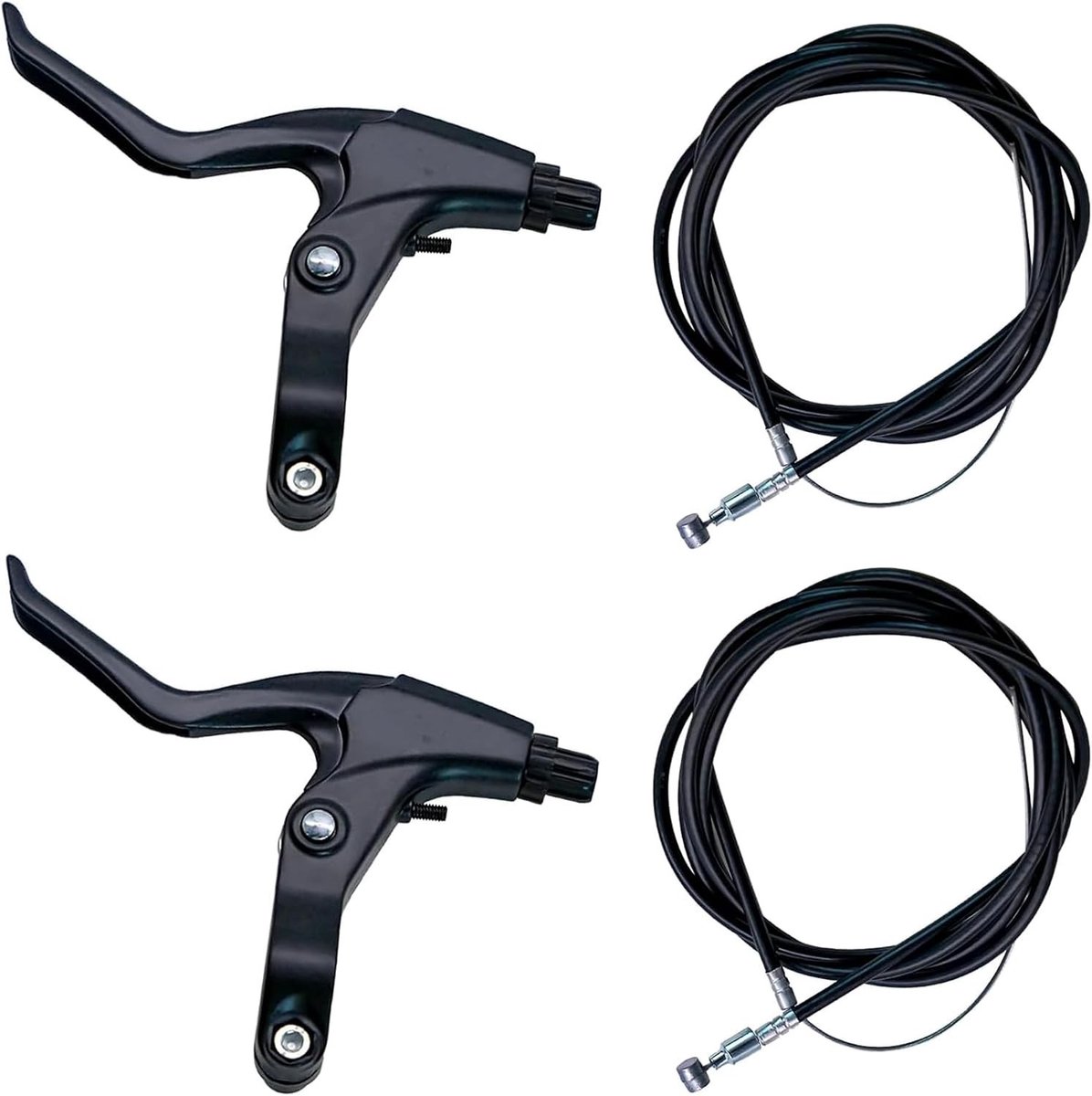 Set van 2 Aluminium V-Brake Fietskabels met Remhevels voor Mountainbikes en Racefietsen, Zwart
