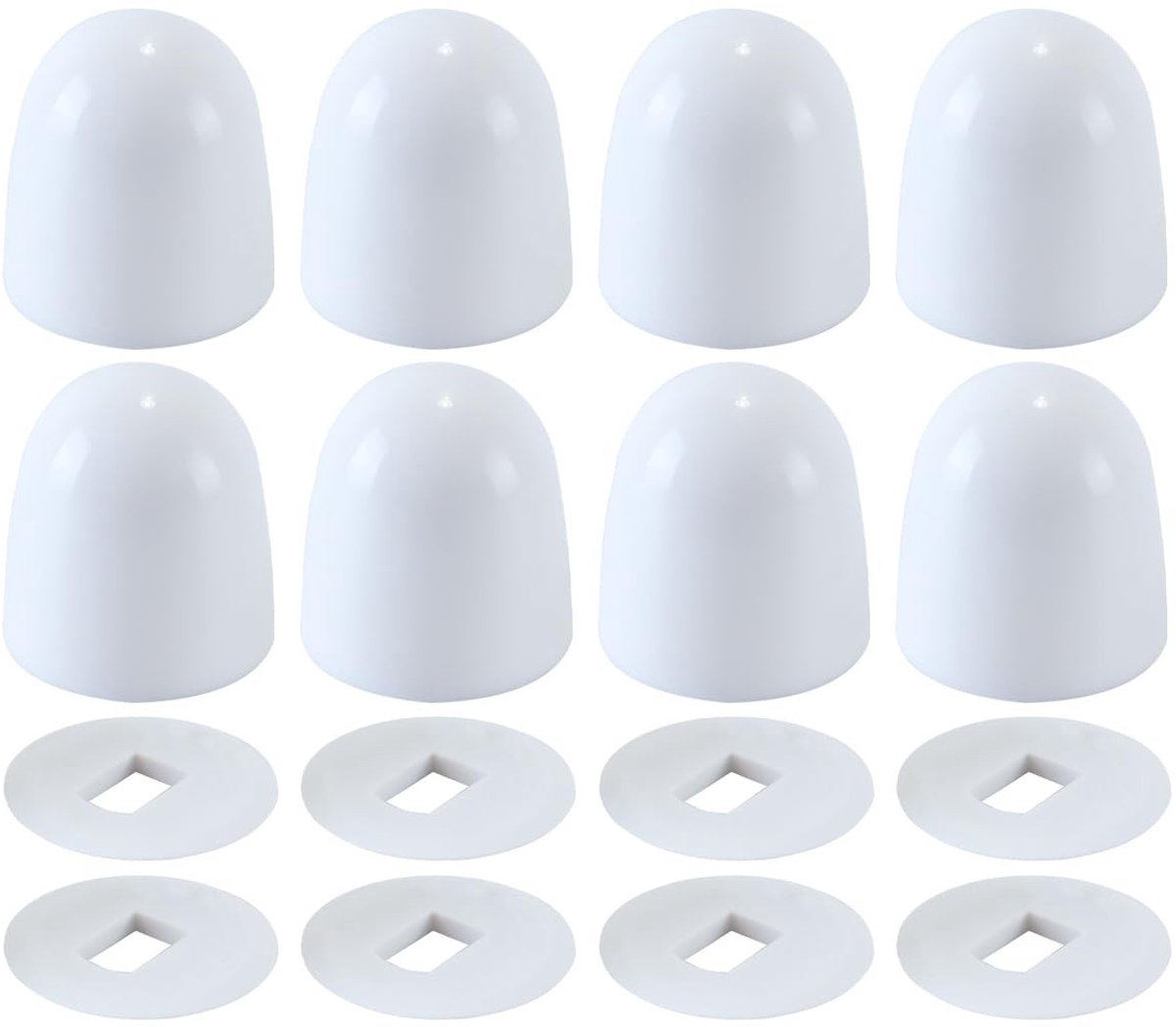 Universele toiletboutdoppen set van 8, ronde plastic met extra ringen voor eenvoudige installatie, wit en duurzaam