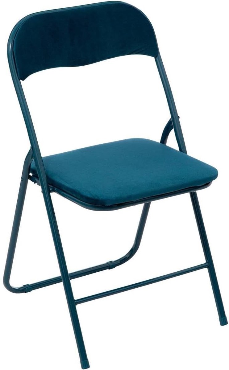 SnelShoppen - Blauwe Fluwelen Klapstoel - Luxe Klapstoelen voor Tuin, Camping en Feesten - Comfortabele Zitoplossing - Vouwstoel voor Binnen en Buiten
