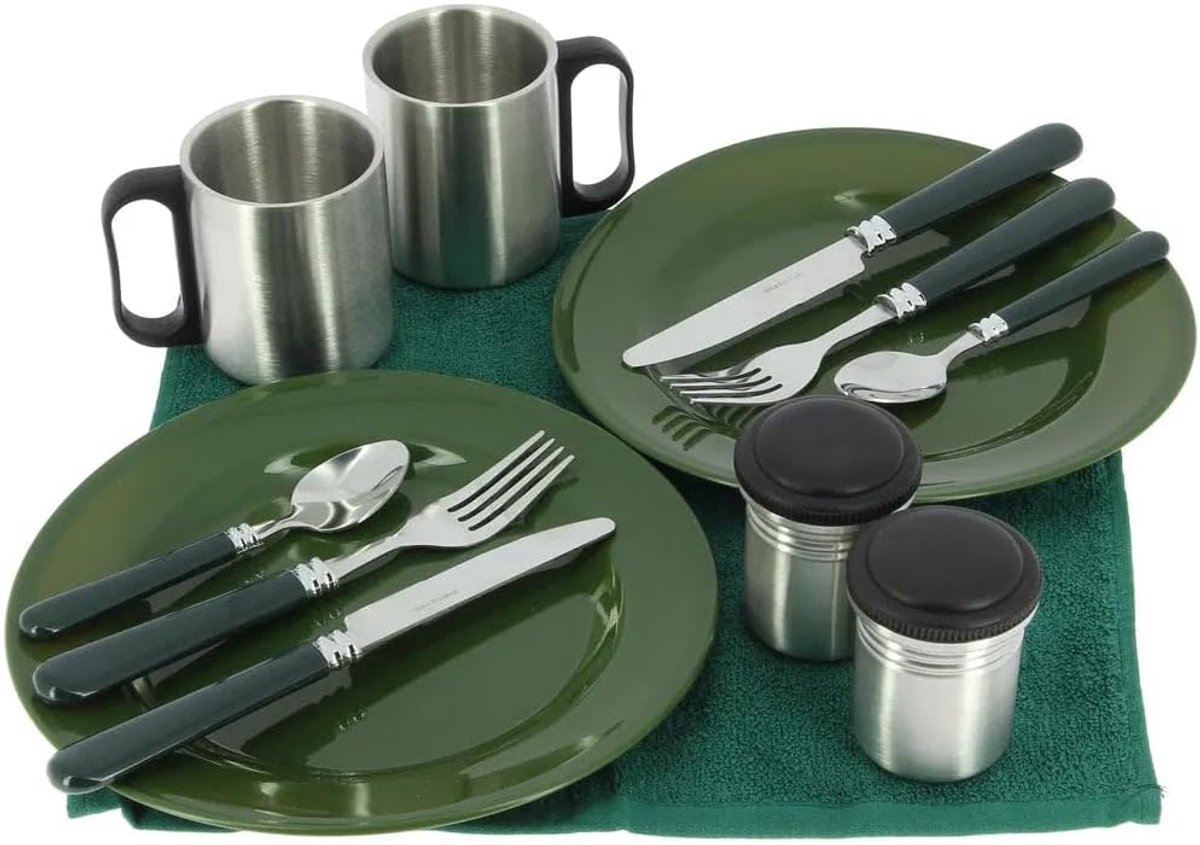 SnelShoppen - NGT Deluxe Bestekset Food Groen - 16-delige Camping Bestekset - RVS Messen, Vorken, Lepels - Ideaal voor Feesten, Tuin, Keuken en Kamper
