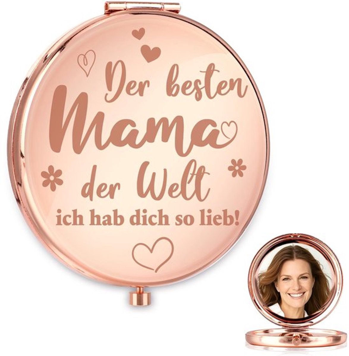 Zakspiegel Roségoud - Make-up Spiegel - Vergrotingsdesign - Cadeau voor Moeder - Persoonlijk Cadeau - Fluwelen Zakje - Make-upspiegel