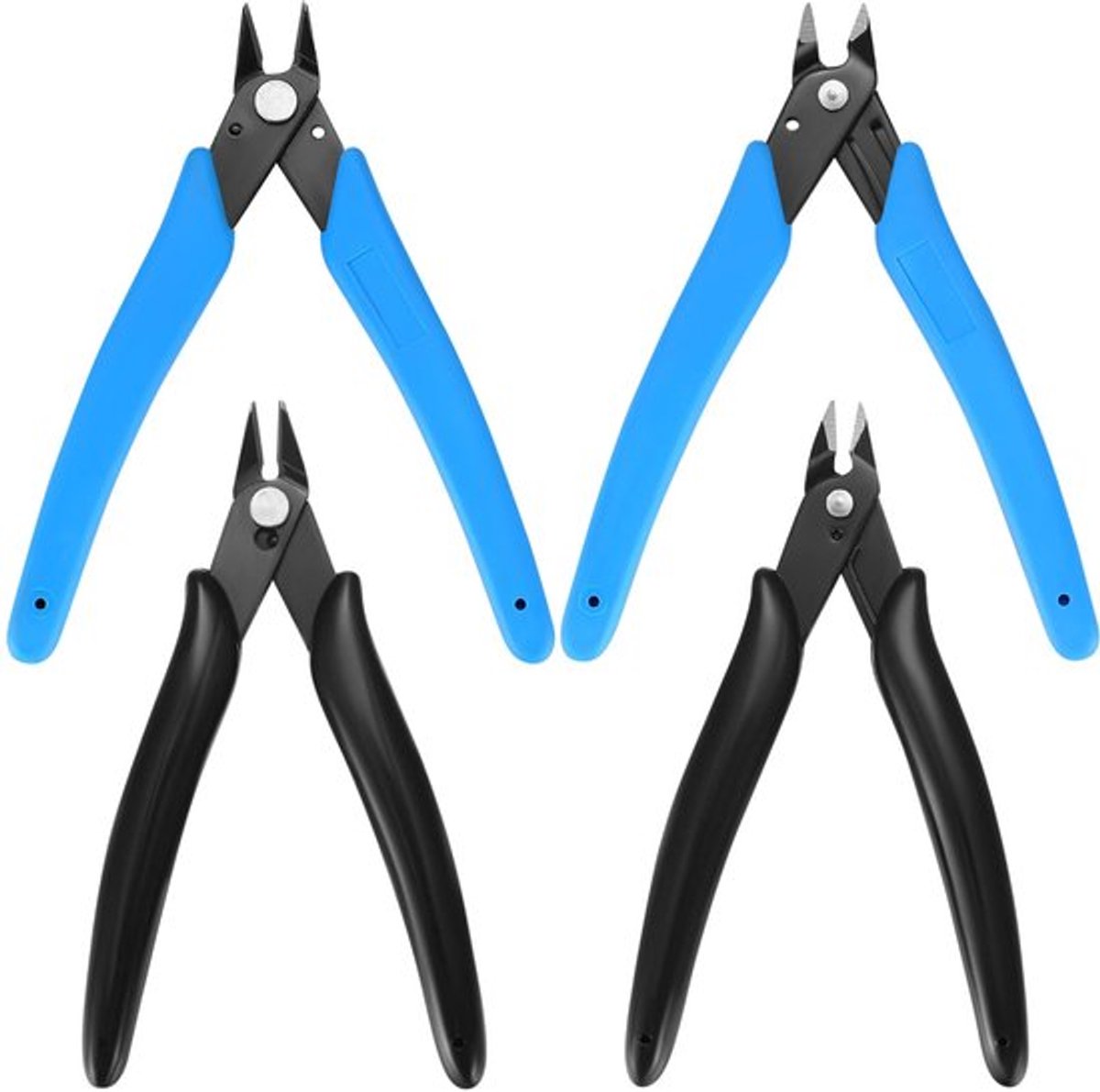 Knabbeltang Set - 4 Stuks - Zijkniptang - Draadknipper - Gehard Koolstofstaal - Comfortabel PVC Handvat - Voor Ambachten/Sieraden Maken