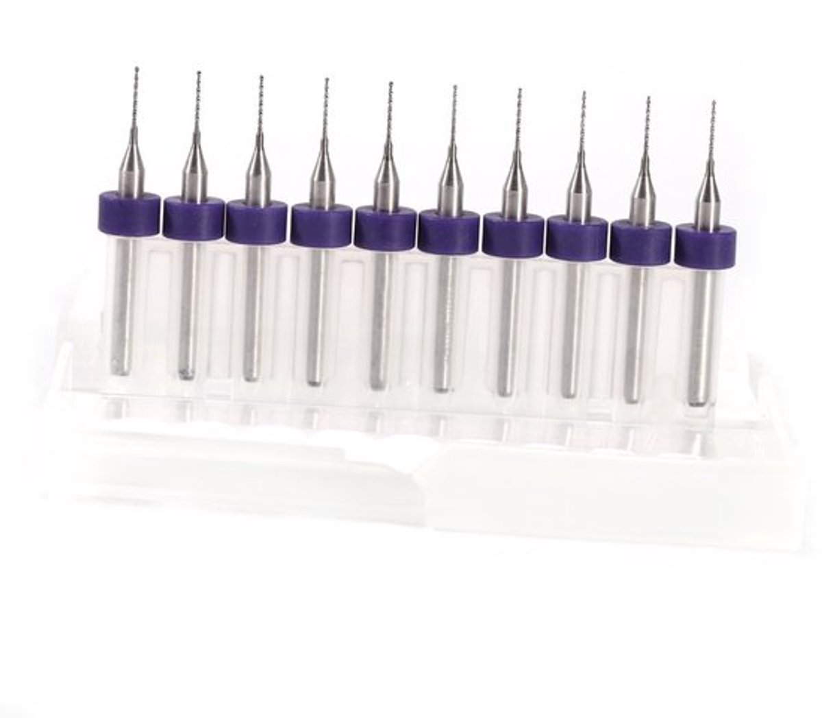 Micro Boren 10 Stuks - HSS/Hardmetaal - Spiraal Fluit - Geschikt voor PCB's - Gebruiksvriendelijke Koffer - Snijkantdiameter 0,5 mm - Boorbits