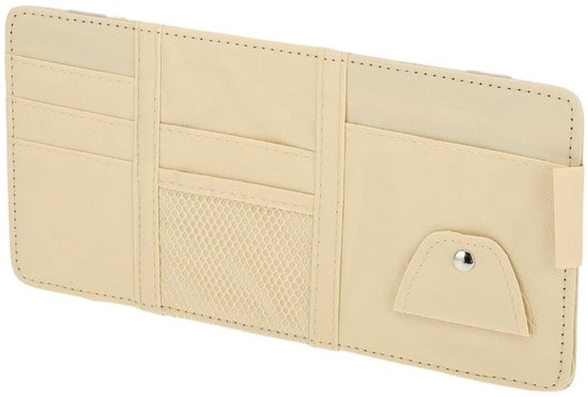 Auto Zonneklep Organizer, Auto Zonneklep Opbergzak Zonder Rits Met Elastische Sleuf Met Zonnebrilhouder Voor Kaarten Rijbewijs Pennen Organizer PU Leer Beige