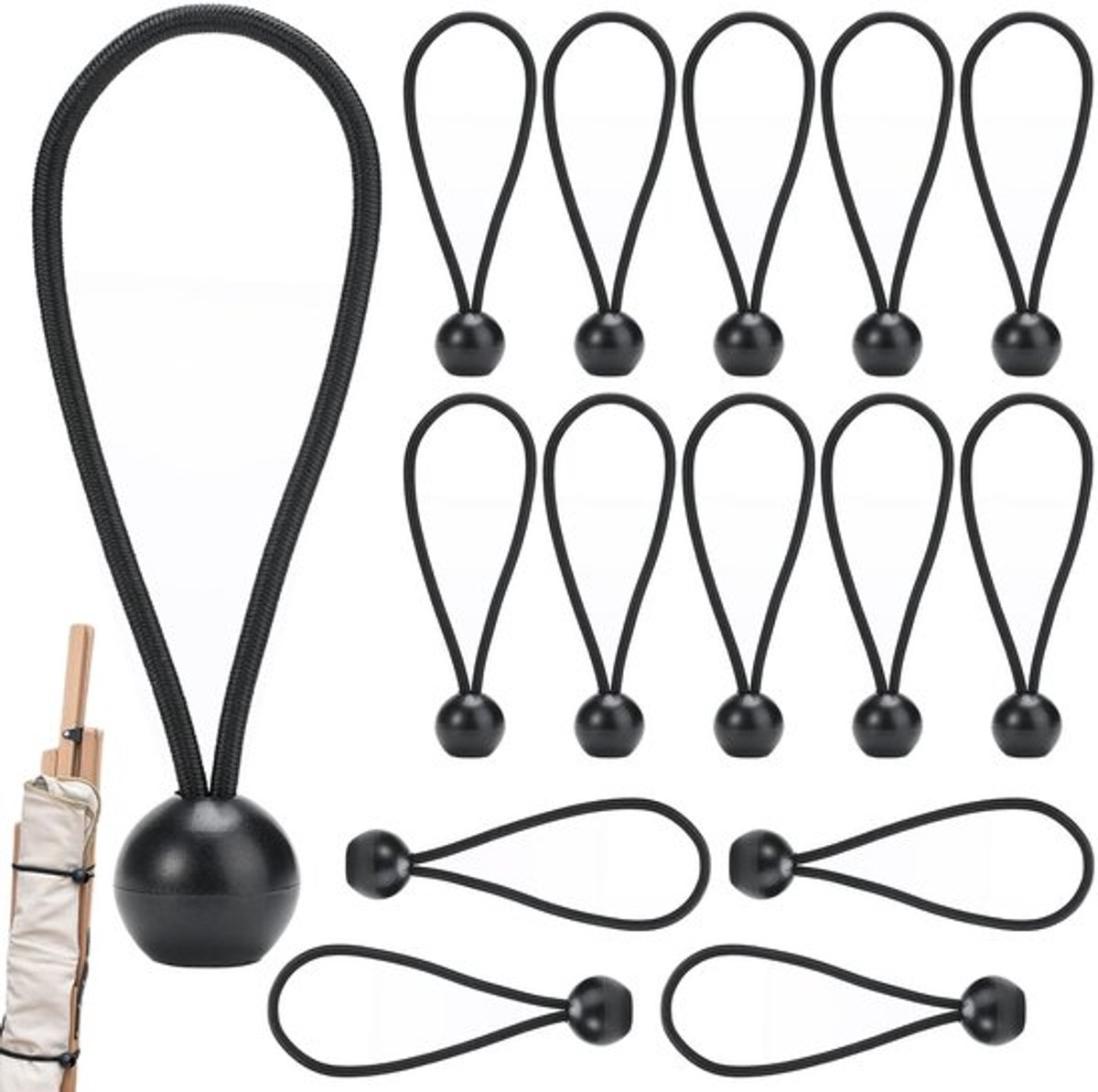 Zeilspanner 15 stuks - Bungee Koord 4 mm - Rubber Lussen - Expanderlussen - Tentspanner - Instelbare Lengte 15-30 cm - Bungeekoord