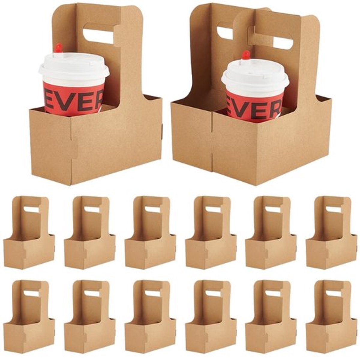 25 Stuks Drankhouder voor 2 Kopjes - Kraftpapier Bekerhouder voor Koffie en Dranken To Go