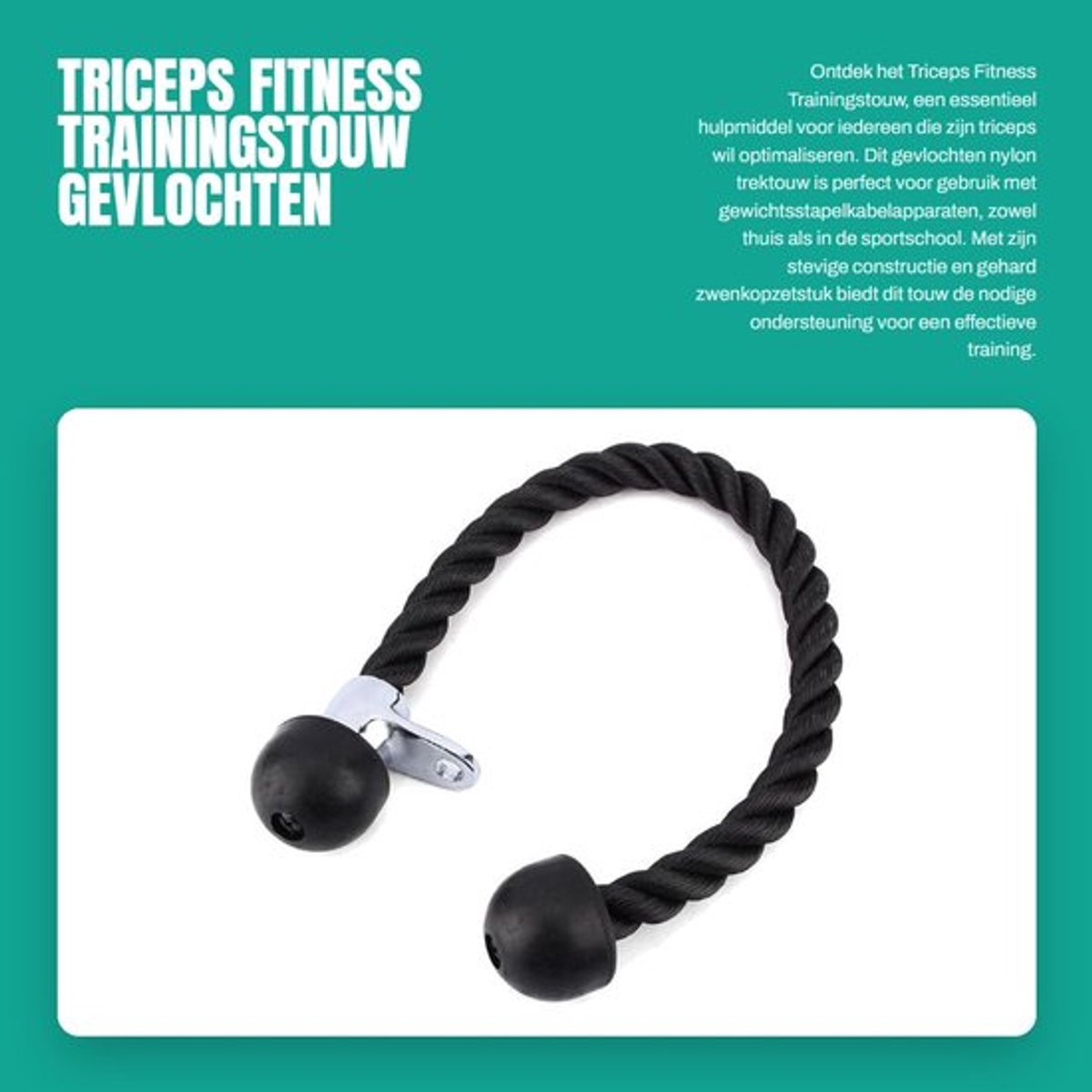 Triceps Touw - Gevlochten Nylon - Zwenkopzetstuk - Thuis/Sportschool - Comfortabele Grip - 70 cm Lengte - Fitness Touw