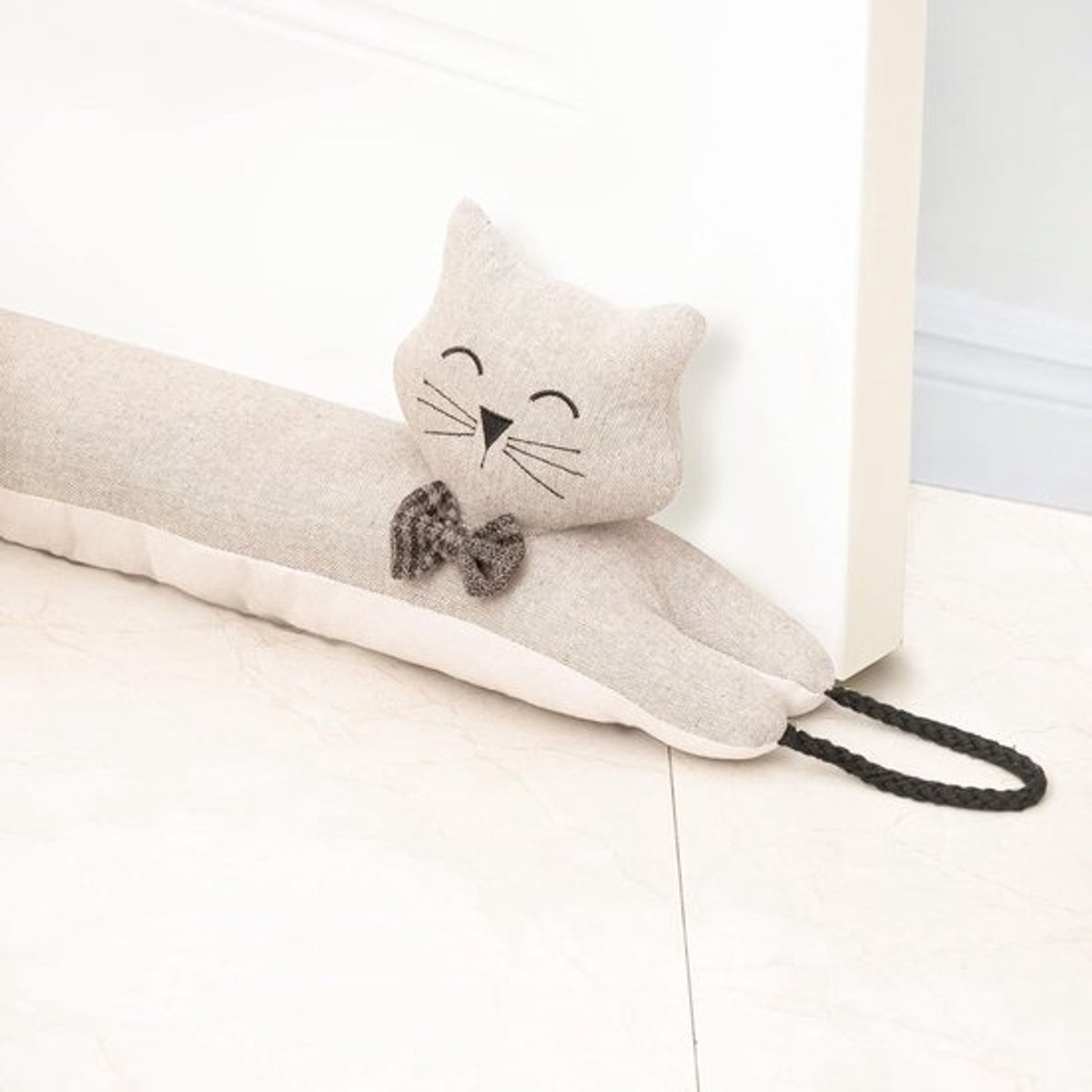 SnelShoppen - Door Draught Stop Decoratieve Windstopper 76cm voor Deur & Raam, Gewogen Tochtstrip Geluidsisolator voor Onder Deur - Khaki Kat 30"