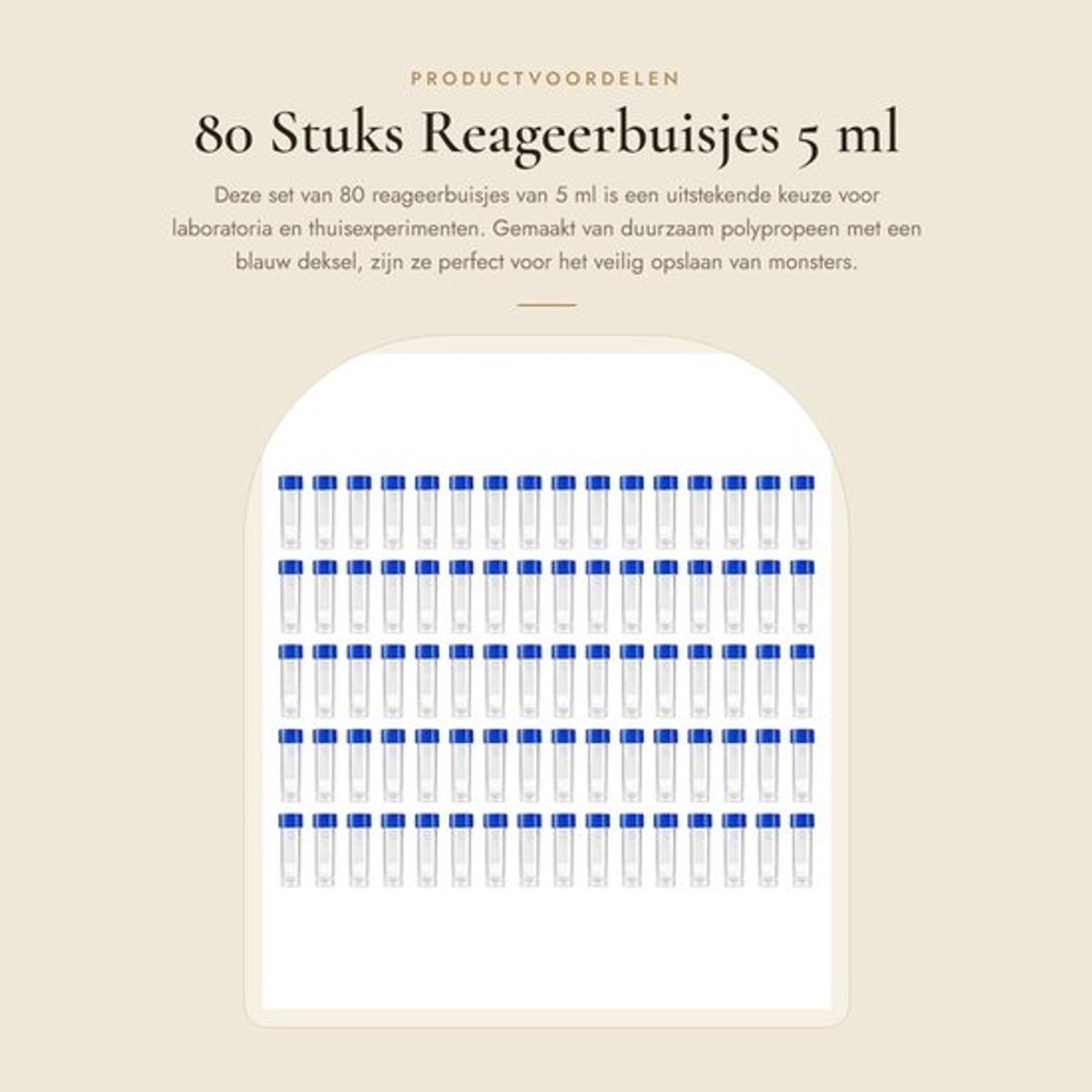 Reageerbuisjes 80 stuks - 5 ml - Transparant kunststof - Blauw deksel - Gegradueerde markeringen - Vriezerbestendig - Eenvoudige bediening - Laboratoriumbuizen