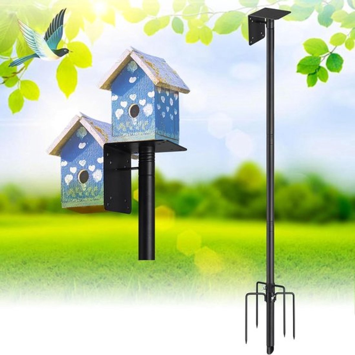 Vogelhuis-stanghouderset - Vogelvoederdispenserstandaard - Krachtige montagestandaard met 5-punts sokkel - Ideaal voor tuin en balkon - G...