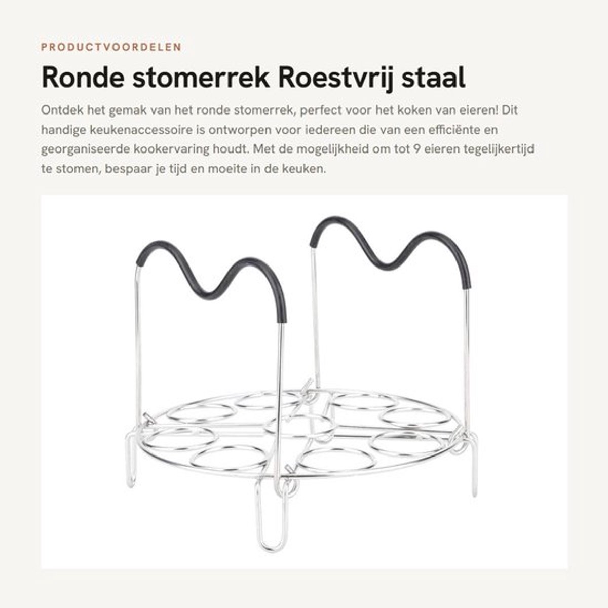 Stomerrek Roestvrij Staal - Professioneel Kookgerei - 9 Eieren - Duurzaam en Corrosiebestendig - Handvat - Veilig Voedsel Verplaatsen - Ei Stoomrek