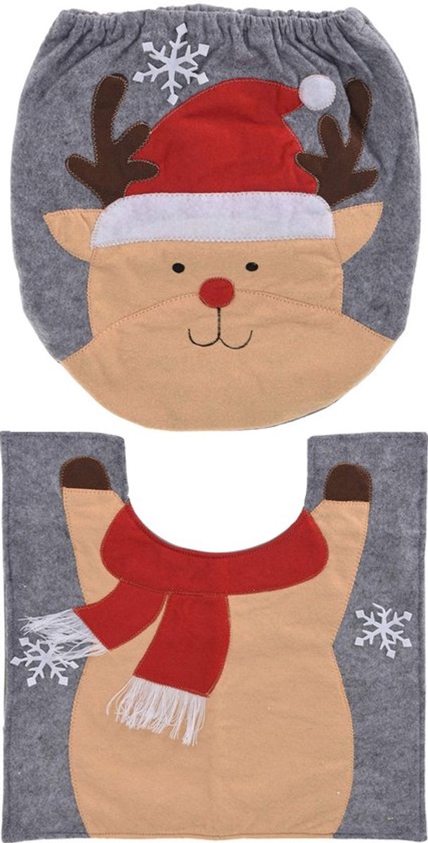 Toiletbrilhoes 2-delige set - Kerstdecoratie - Stoelhoes - Tapijt - Vilt 100% polyester - Geschikt voor gangbare toiletdeksels - Toiletdecoratie