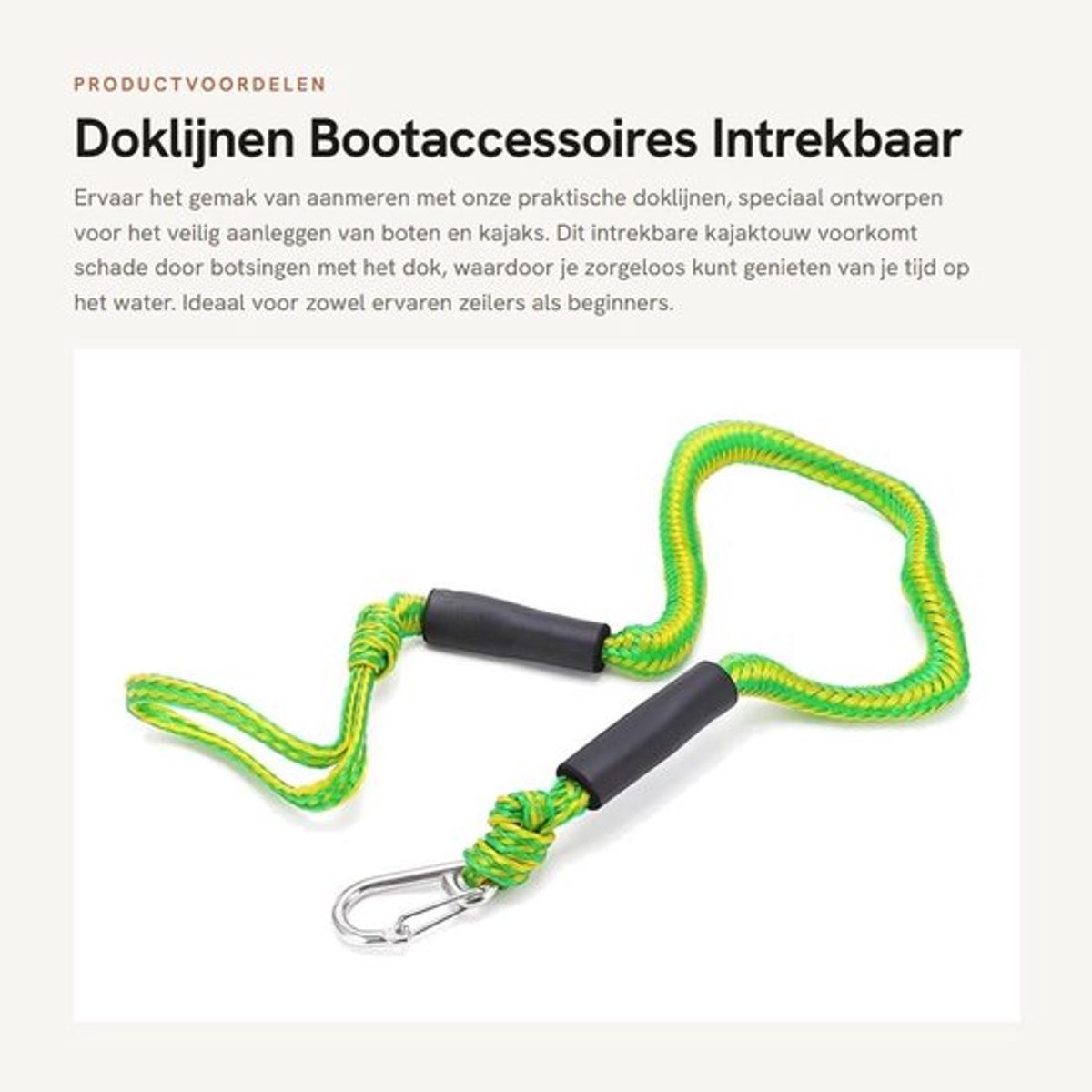 Doklijnen 2T trekkracht - Intrekbaar Kajaktouw - D-vormige Gesp - Bootaccessoires - Duurzaam Materiaal - 1,1/1,5 meter Lengte - Boottouw