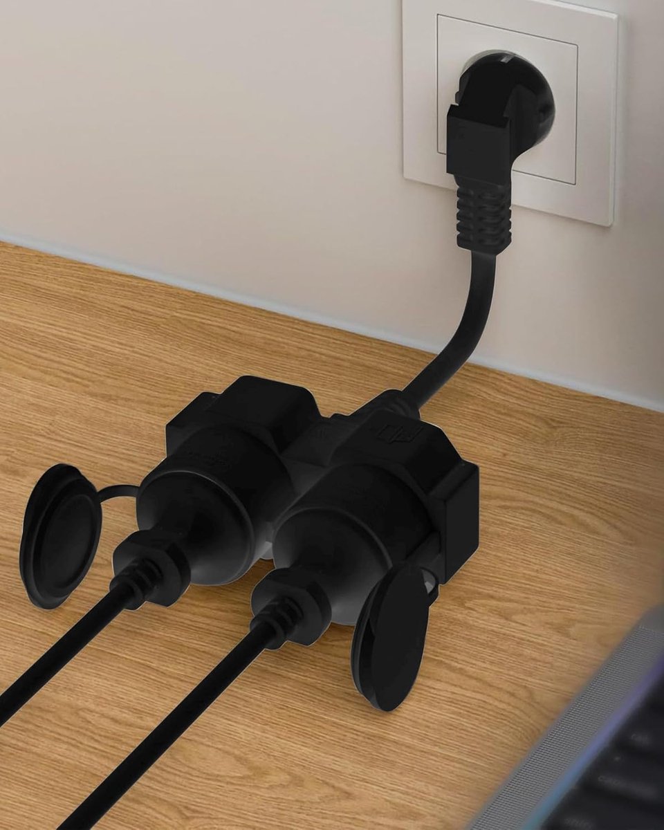 SnelShoppen - Extension Cord Dubbele Stekker Buiten 16A, IP44 Waterdicht, 2 Stopcontacten, Tuin, Keuken, Kantoor, Zwart