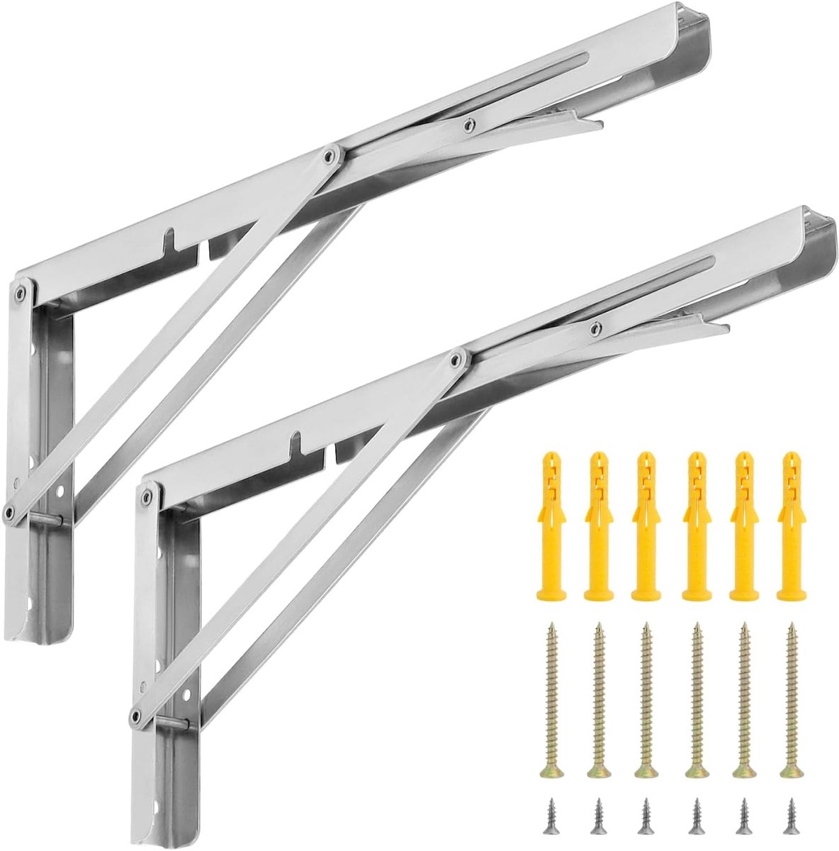 SnelShoppen - 2x 400mm RVS Heavy Duty Vouwconsole - Ruimtebesparend Vouwmechanisme voor DIY Werkbank, 150kg Draagvermogen - Ideaal voor Thuis, Kantoor