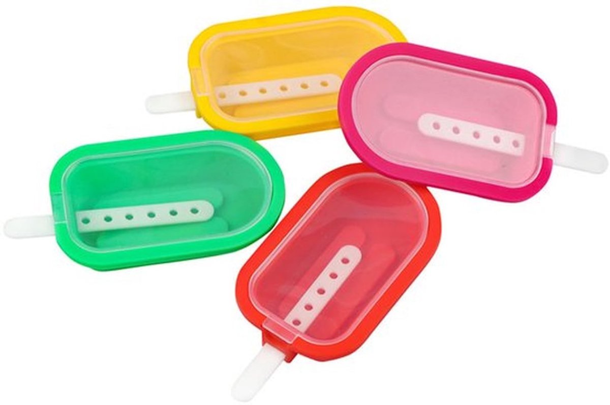 Set van 4 mini siliconen ijslollyvormpjes – Herbruikbare ijslollyvormpjes – Geschikt voor kinderen en volwassenen, Mediterraan design
