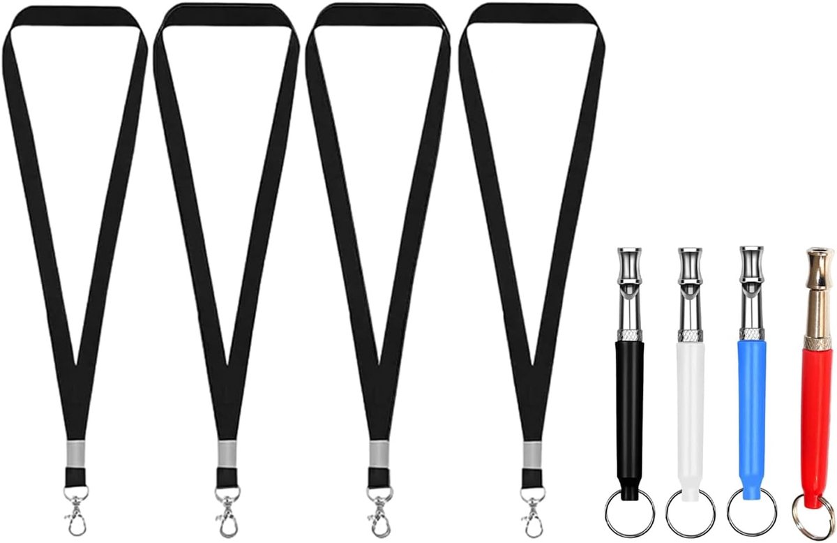 SnelShoppen - Set van 4 Hondenfluiten, Hoogfrequent, Geluidsloos met Koord, Verstelbare Trainingshulp voor Honden, Hondenfluiten voor Blaffen, Hondent